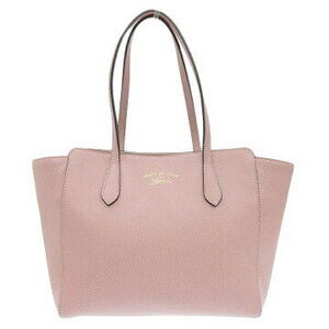 Gucci Swing Tote Bag Pink Beige Pink Tan Leather
